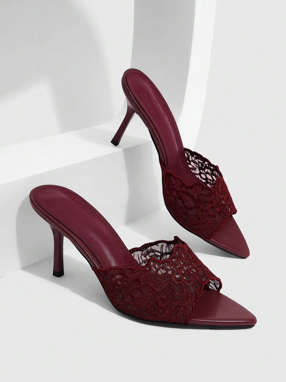 Lace burgundy heels